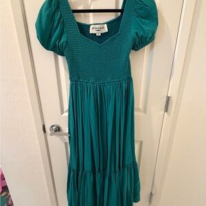 JessaKae Teal Puff-Sleeve Midi Dress